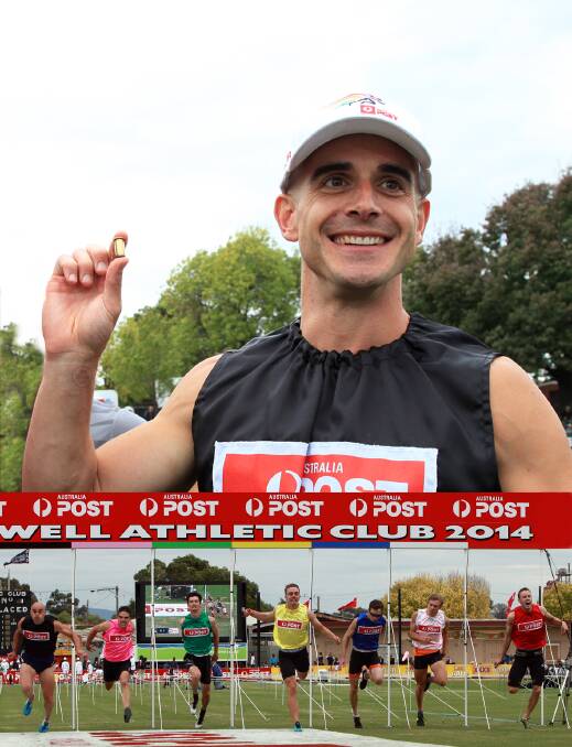 Melbourne runner Luke Versace won the 2014 Australia Post Stawell Gift in one of the most dramatic finishes the race has ever seen. Picture: KERRI KINGSTON