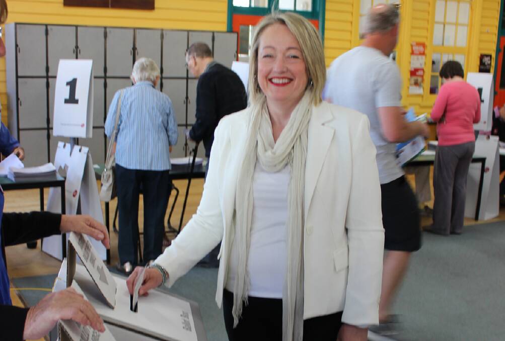 BOX SEAT: Liberal Party candidate Louise Staley casts her vote during Saturday's State election. Staley is on track to claim the seat of Ripon.