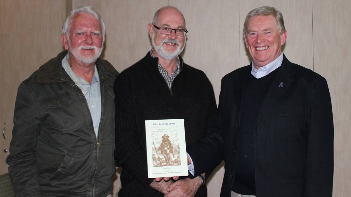 Pictured at the launch of new history book ‘Liberty borne of fire. Gypsey Smith 1815 - 1879’ is (L-R) author Laurie Moore, Ararat Genealogical Society president Ian Batty and chairman of the Ararat Blue Ribbon Foundation Terry Weeks.