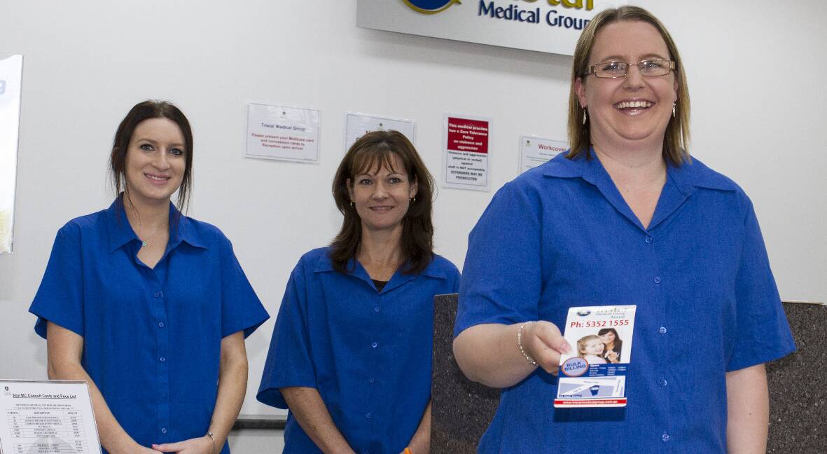 Pictured ready to welcome patients to the new Tristar Medical Group clinic in Ararat on Monday, Melanie Oldfi eld, Marelda Cordier and Jacinta Knowles. Picture: PETER PICKERING