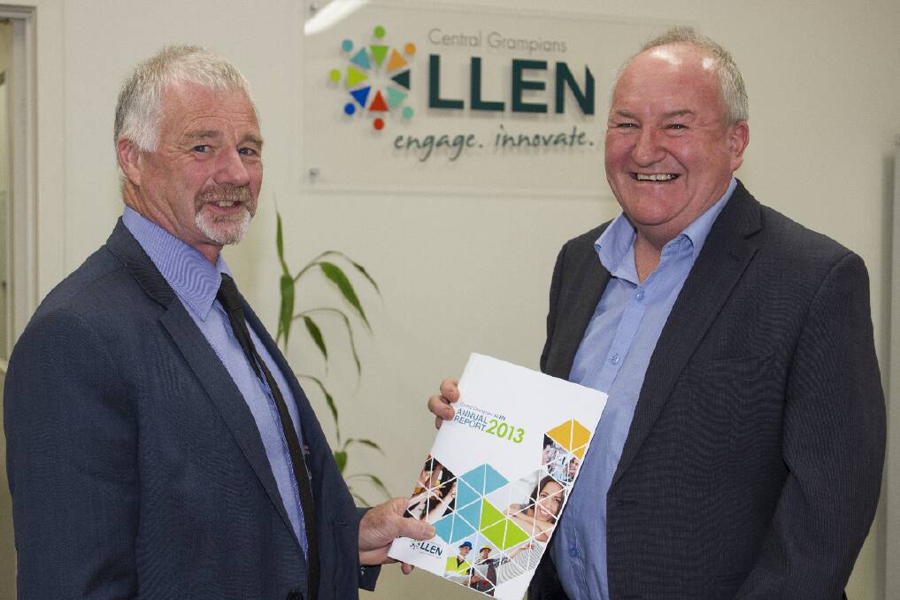 Shadow Minister for Higher Education, Skills and Apprenticeships, Steve Herbert (right) has announced, if elected in November, state Labor will inject $32 million over four years back into LLENs programs. Here he is pictured alongside Central Grampians Local Learning Employment Network executive officer James Skene.