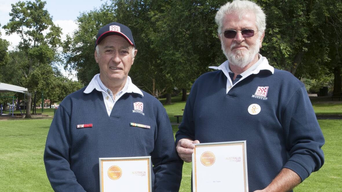 Max McLean and Bill Taylor were recognised for their work during the Moyston
fire. Picture: PETER PICKERING