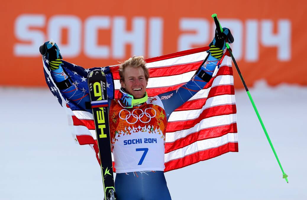 Gold medalist Ted Ligety of the United States celebrates during the flower ceremony for the the Alpine Skiing Men's Giant Slalom on day 12 of the Sochi 2014 Winter Olympics at Rosa Khutor Alpine Center on February 19, 2014 in Sochi, Russia. Photo: GETTY IMAGES