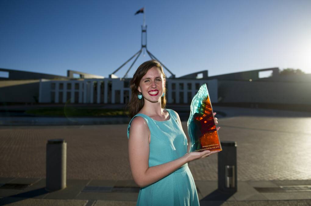 WINNER: Young Australian of the Year Drisana Levitzke-Gray recieves her award on January 26 2015.