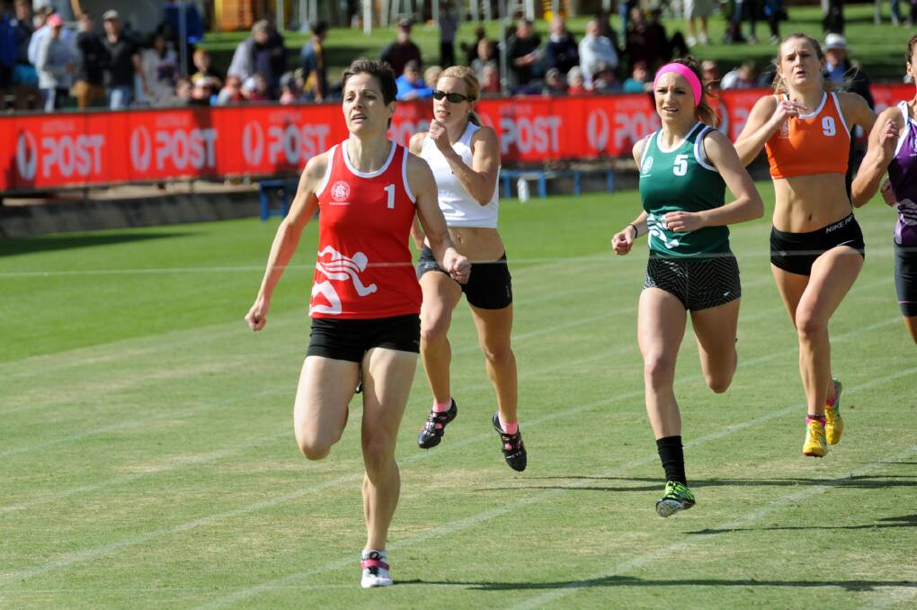 Stephanie Mollica wins heat seven in 400m heat at Sunday's Stawell Gift family day.