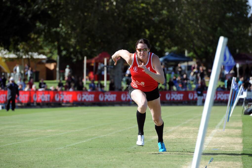 Jana Pittman competes in a 400m heat at Sunday's Stawell Gift family day.