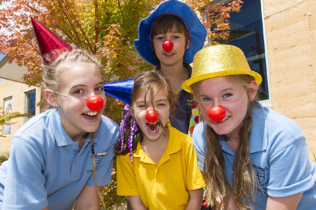 CLOWNING AROUND: Four students from Ararat 800 Primary School have been selected to attend the National Institute of Circus Arts Sparks Performance Troupe and are currently attending training sessions in Melbourne. Pictured are the clowns in training, Grace, Charlotte, Callum and Daina.