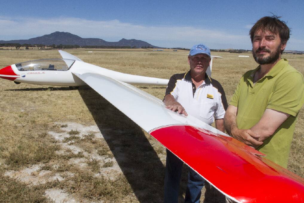 Brian Wood and Darren Ford will be part of tomorrow’s celebrations as the Grampians Soaring Club marks its 40th anniversary with a public open day. For full story see page 35. Picture: PETER PICKERING