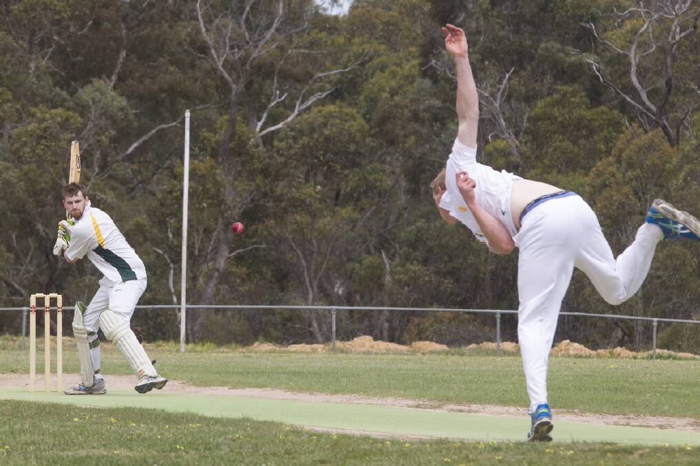 Chalambar batsman Luke Walker winds up as Arthur Armstrong sends down his delivery for Tatyoon. The GCA premier was made to work for victory against the A grade new comer during Saturday’s match.Picture: PETER PICKERING