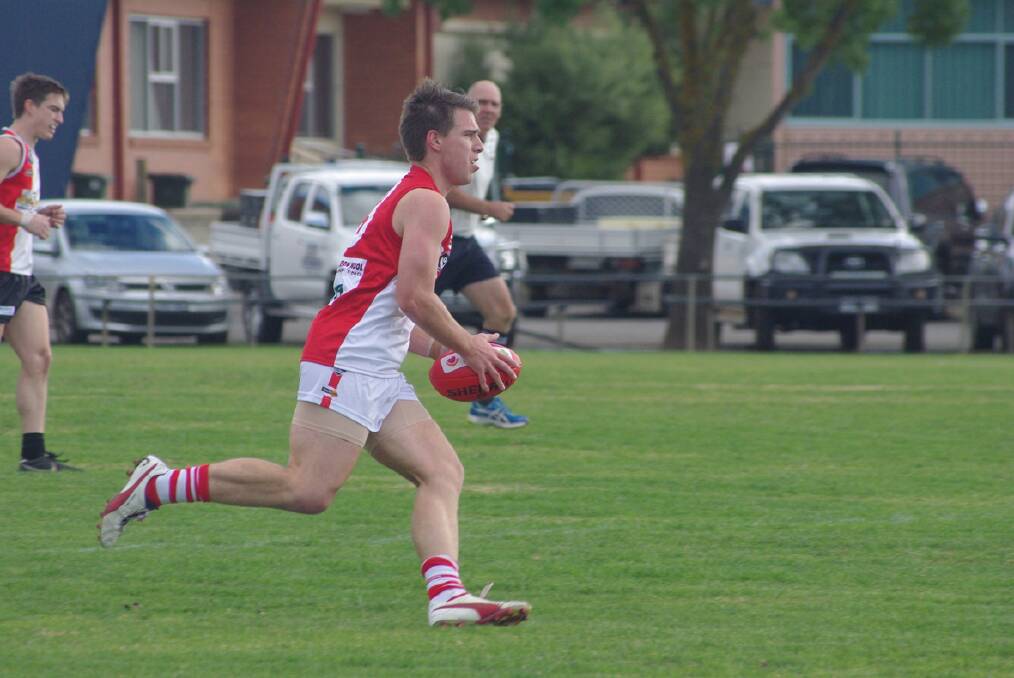 Midfielder Daniel Mendes looks to send the ball forward during the Ararat and Horsham Saints clash. PIcture: CONTRIBUTED