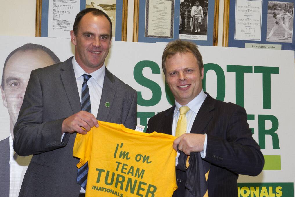 Member for Western Victoria David O'Brien (right) with The Nationals' candidate for the seat of Ripon Scott Turner at his campaign launch Monday night ahead of November's state election.