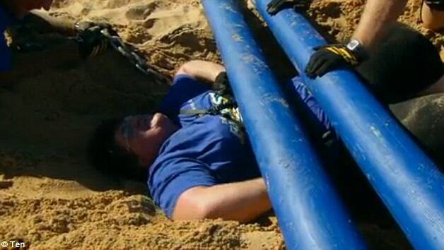 Mary is pushed to the limits in the beach challenge. Picture: CONTRIBUTED