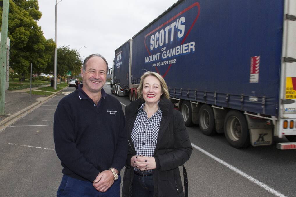 Ararat Rural City Mayor Cr Paul Hooper and Liberal candidate for Ripon Louise Staley have welcomed funding for the planning of a bypass of Ararat, which will mean no more trucks in High Street. Picture: PETER PICKERING