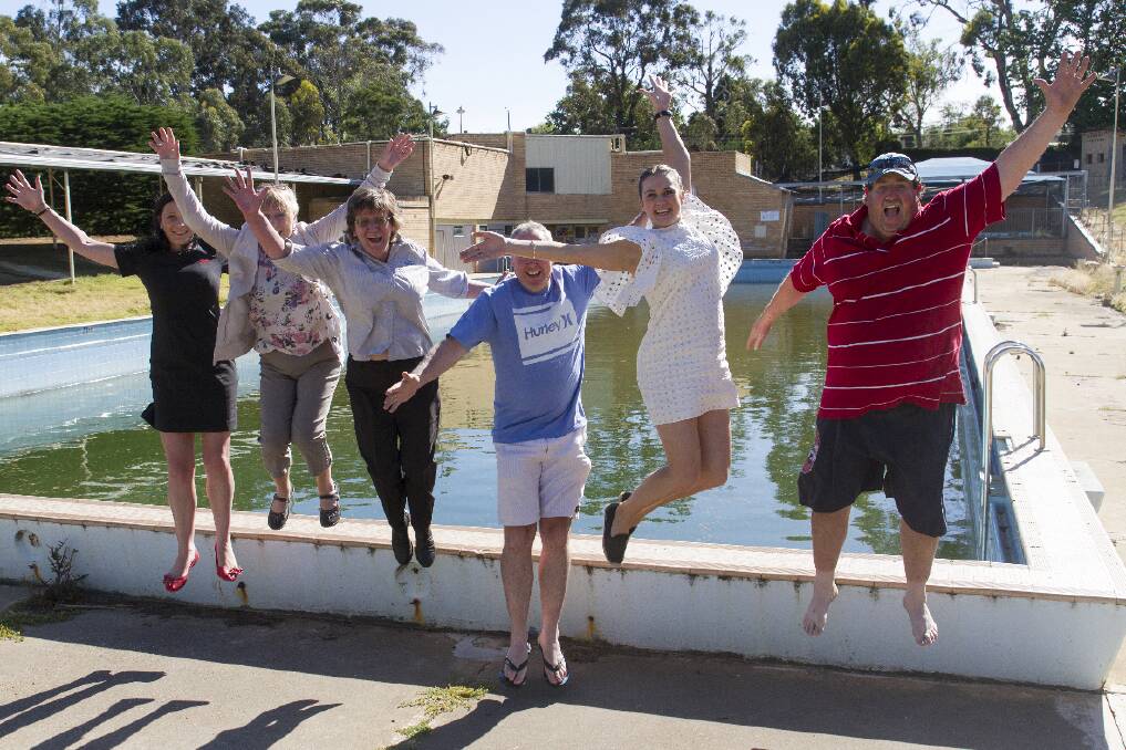 Jubilant Ararat Olympic Swimming Pool Committee members Kylie Milne, Rhonda Holz, Carmel Beer, Ambrose Cashin, Maddy Vernon and Sandy Laidlaw celebrate Ararat Rural City Council’s decision to support the redevelopment of the Ararat Olympic Swimming Pool after three years of campaigning. Picture: PETER PICKERING