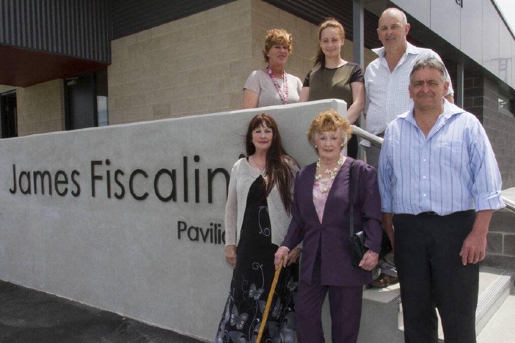 The Fiscalini family - Donna, Perri and Ross, Chris, Heather Bennett and Peter Fiscalini - gather at the new James Fiscalini Pavilion, which is in honour of the for Ararat Rural City gardener.