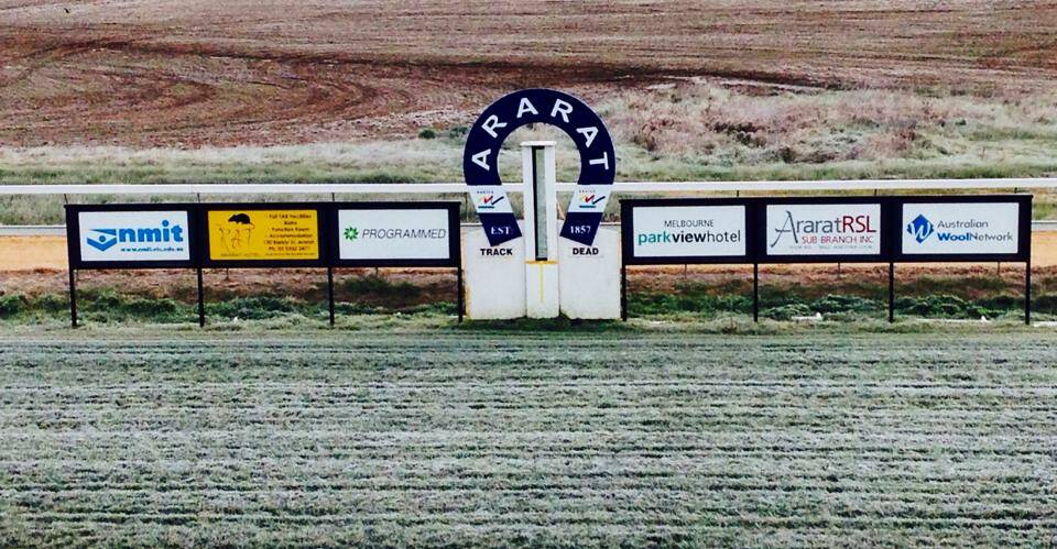 Frost covers the turf at the winning post of NMIT Ararat Park yesterday morning. More great photos on the Ararat Turf Club's Facebook page.