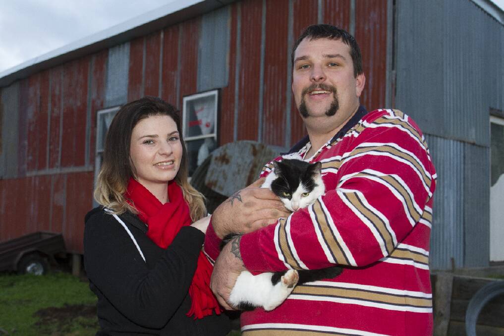 Ashley and Daniel Blight with their adopted cat Patch. Story in today's Ararat Advertiser. Picture: PETER PICKERING