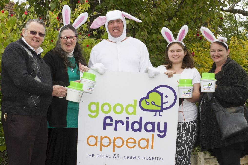 The Easter Bunny with helpers Rick Klauss, Eve Contencin, Armarni and Angela Walker.