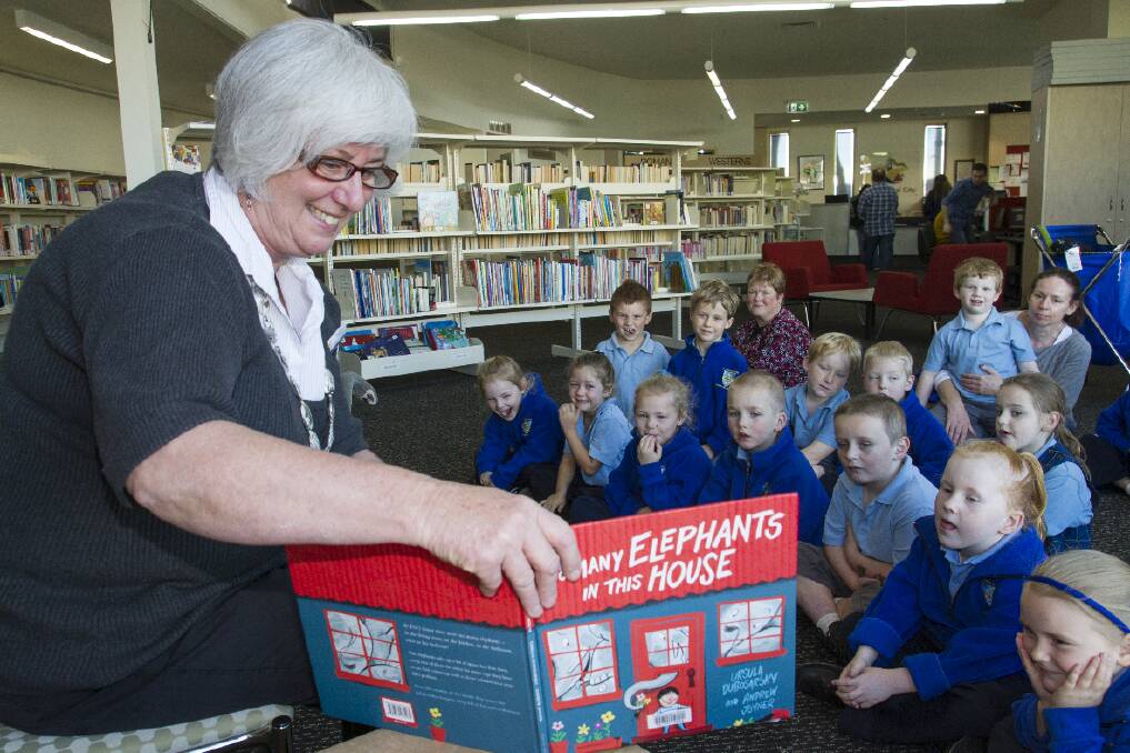 National Simultaneous Storytime at the Ararat Regional Library saw librarian Evelyn Curley read the popular children’s book ‘Too many elephants in this house’ to students from St Mary’s Primary School. Picture: PETER PICKERING