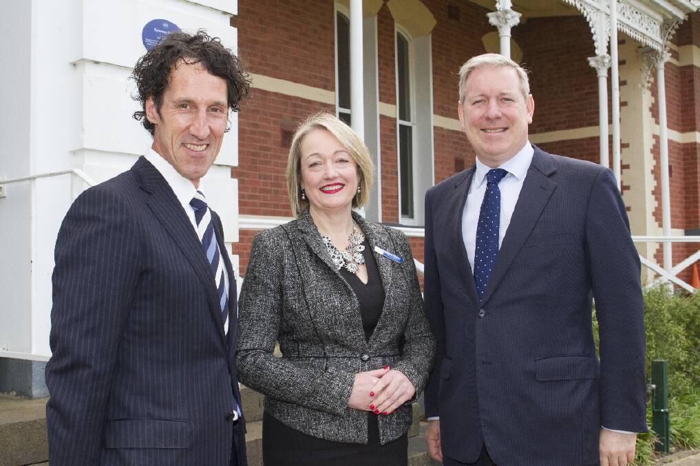 East Grampians Health Service CEO Nick Bush, EGHS board president Louise 
Staley and Health Minister David Davis. Picture: PETER PICKERING