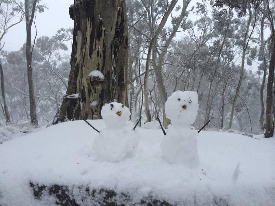 Snow was the talk of the region over the weekend. Pictured are two happy snowmen on top of Mount Cole, sent in by Ararat Advertiser reader Allyson Wallace. More snow photos in tomorrow's paper.
