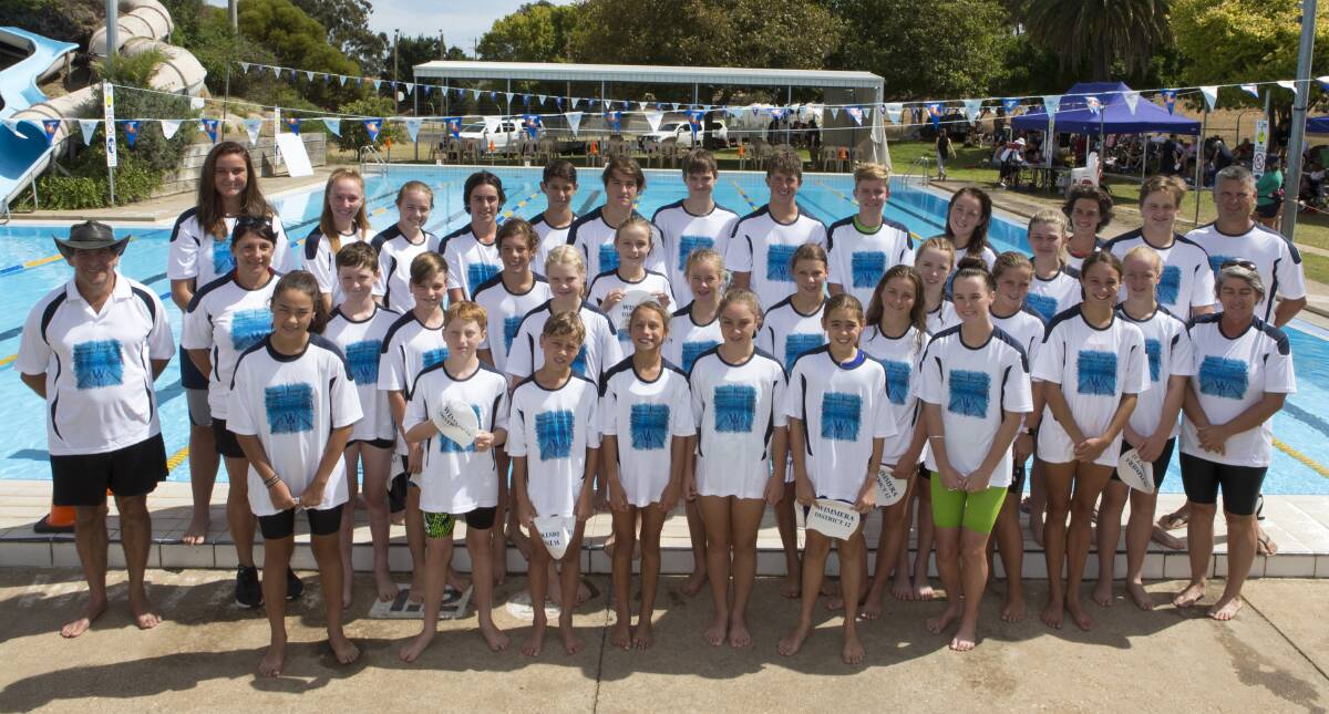 Members of the Wimmera inter district squad were presented with their shirts and caps prior to the Stawell swim meet. Picture: PETER PICKERING