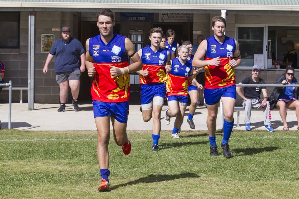 GOOD CHANCE: Great Western run onto the field ahead of its round one match this season. The side will have a good chance of getting a first win against Ararat. Picture: PETER PICKERING