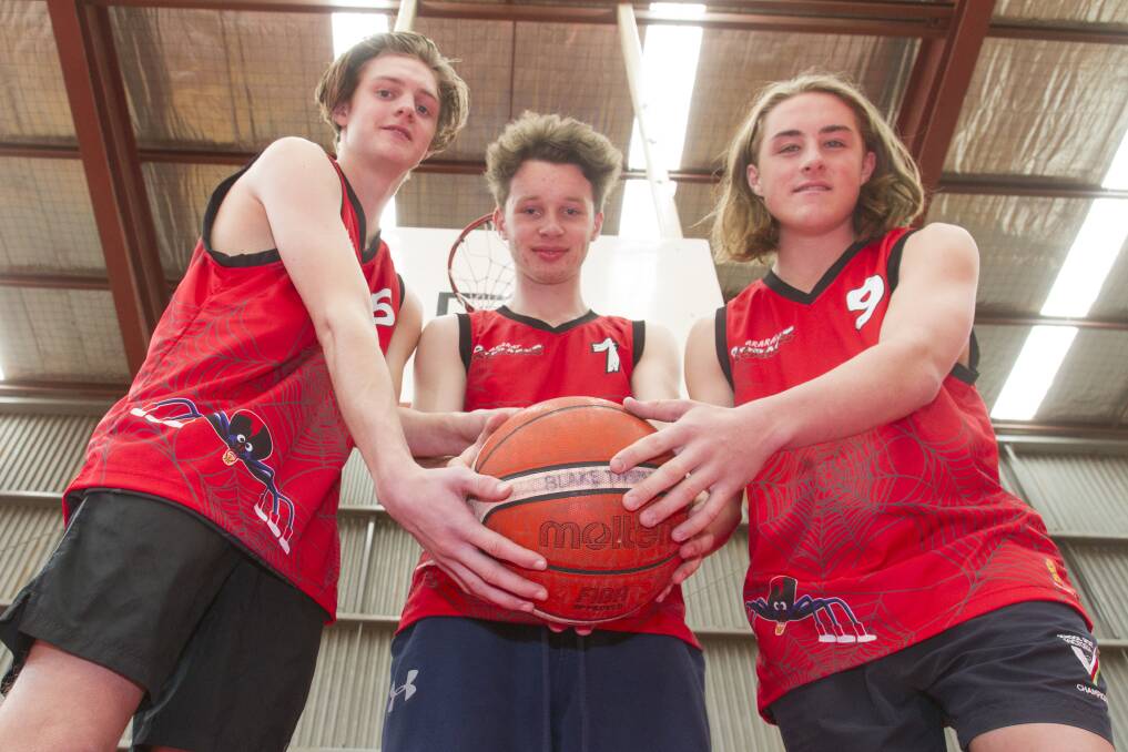 LOCKED IN: Eager Ararat basketballers Zac Dunmore, Blake Thomas and DJ Woods are excited to return to the Country Basketball League. Picture: PETER PICKERING