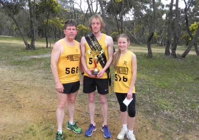 WINNERS: Peter Gibson, Simon Gallagher and Emma McCready after the Ararat Cross Country Club's King of the Hill race.