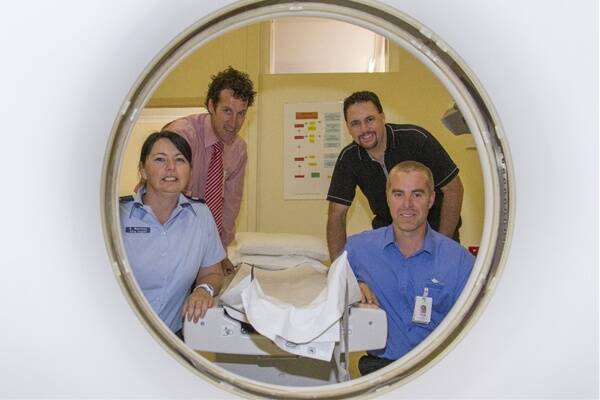 L-R Constable Sandra Marriner, Nick Bush, Chris Emmerson and Craig Newson at the Ararat Hospital radiology department as the Blue Ribbon Foundation prepares to raise funds for a new CT scanner.