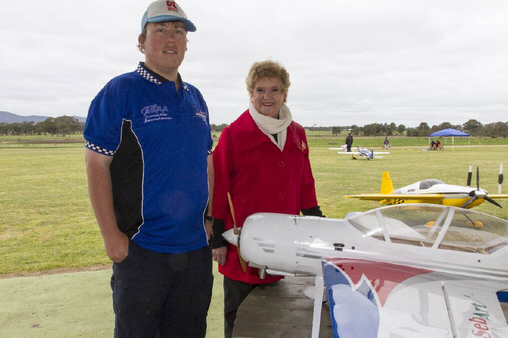 Ararat's Brodie Hunter finished runner-up in the Basic Class of the recent Victorian State Imac Championships. Hunter is pictured showing his plane to Councillor Gwenda Allgood.