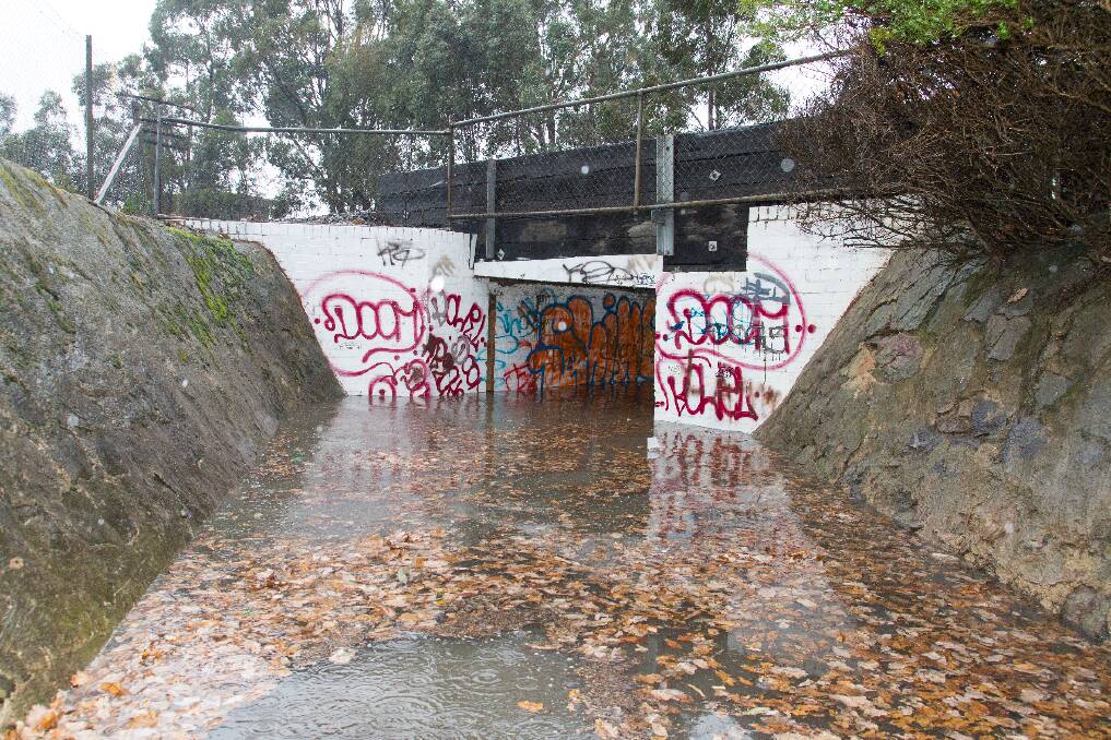 The flooded underpass near the Ararat Solar Olympic Swimming Pool on Saturday afternoon. Picture: PETER PICKERING.