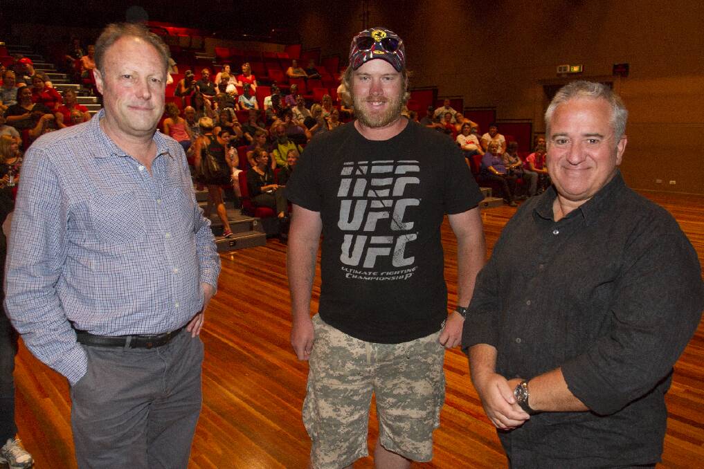 James Bullow, centre, discusses The Biggest Loser project with Ten Network executive producer Rob Wallace (left) and Stuart Clark executive producer The Biggest Loser Shine Australia at an information session at the Ararat Performing Arts Centre.