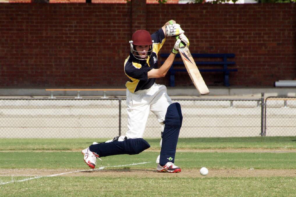Harry Ganley plays a textbook cover drive during last week’s Victorian Bushrangers Pathway Championships. Picture: MEMENTO SPORTS PHOTOS