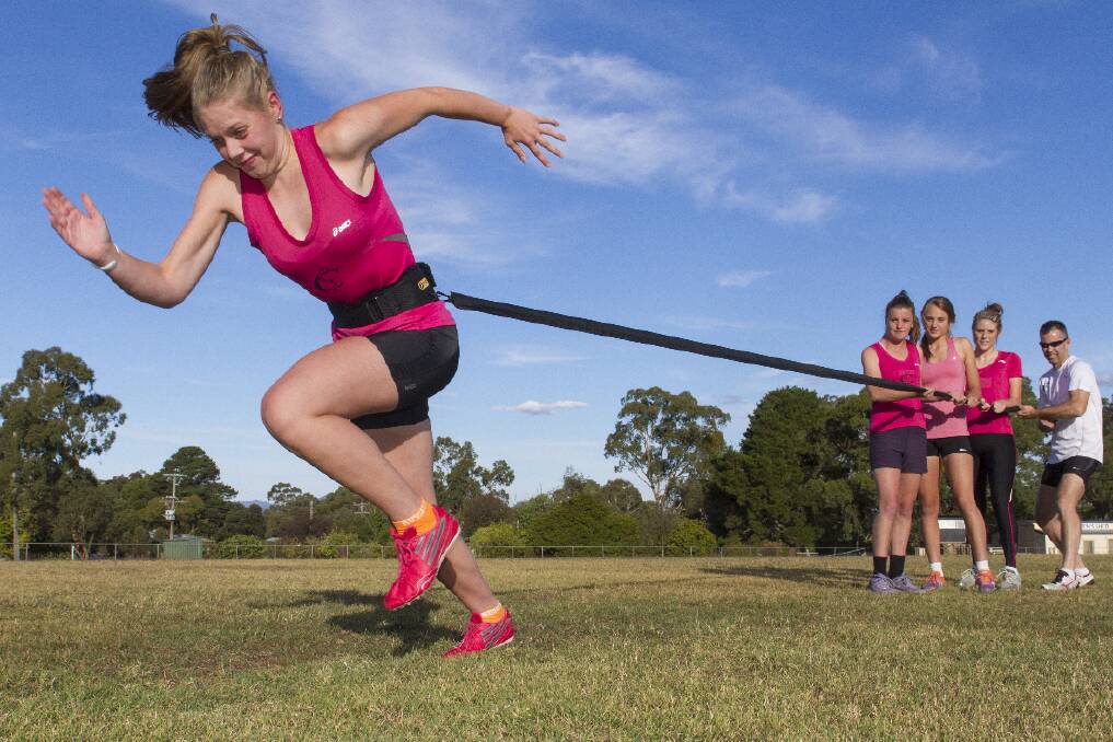 There was no holding back Ruby Klemm ahead of this year's Stawell Gift athletics carnival. Klemm is pictured training with Jaqui Scott, Sarah Blizzard, Sarah Anderson and Marcus Cooper.