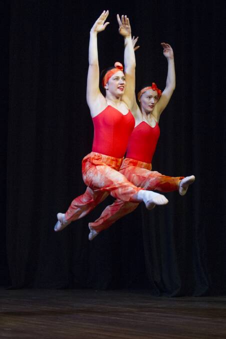 Maddy Vernon and Karly Harris in full flight duringan Ararat Dance Centre concert.