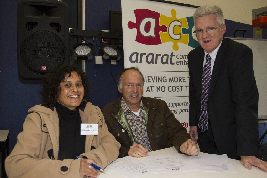 Ararat Community Enterprise executive secretary Francesca Suffield, vice president Russell Pearce and treasurer Brian Burke.