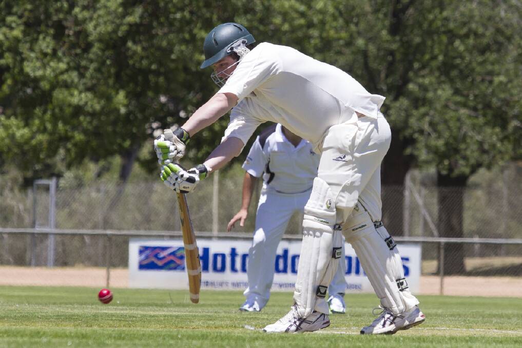 Buangor batsman Jarred McGuiness plays a defensive brand of cricket at the weekend. Picture: PETER PICKERING. 