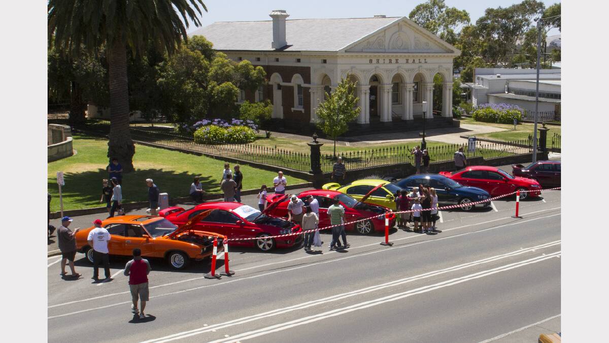The GTs lined Barkly Street to allow locals to catch a glimpse of the shiny muscle machines.