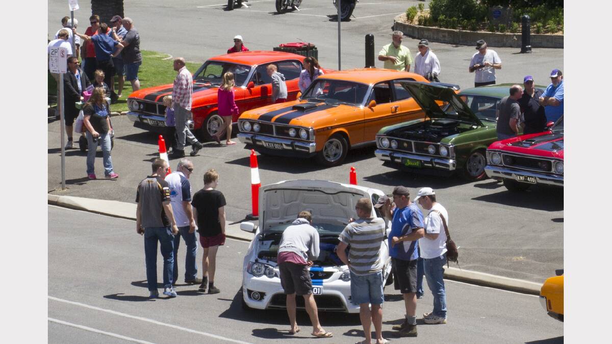 The GTs lined Barkly Street to allow locals to catch a glimpse of the shiny muscle machines.