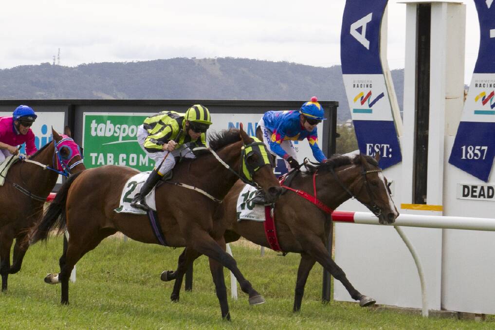 Brad Rawiller storms up the inside to with the 2011 Ararat Gold Cup on Diamondsondinside.