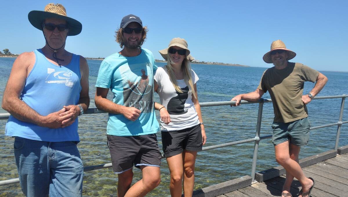 BAllarat's Possum Collins, Luke Broadbent, Jennifer Wilson and Bob Broadbent take in the hot South Australian summer with a visit to the Ceduna jetty