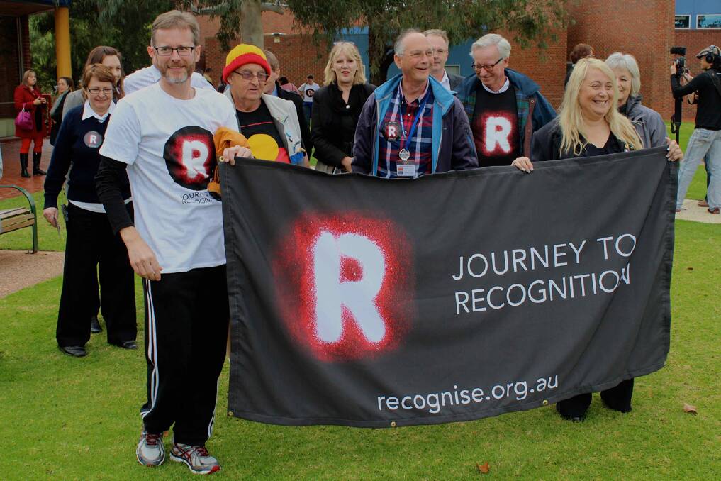 Recognise campaign director Tim Gartrell (left) and supporters leave Melton. The group will pass through Ararat on Tuesday.