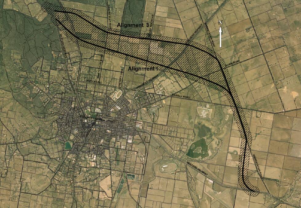 The two preferred options for the Ararat Rural City Council for the Western Highway Ararat bypass.