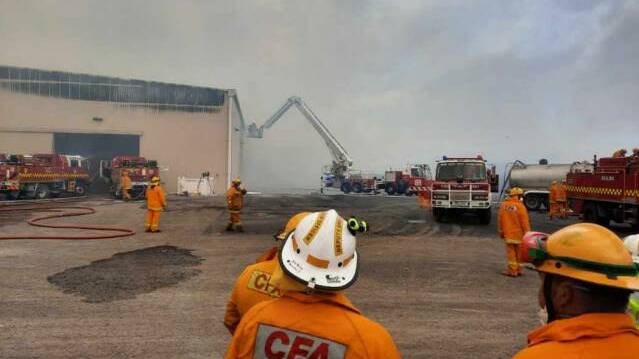 SCENE: CFA crews at the large shed fire on Sunday. Picture: CONTRIBUTED.