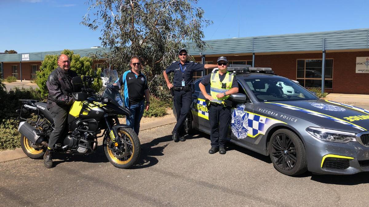 Support Vehicle Coordinator Ian Sargent, Ride to Remember Chairma Dean Pinniger , Sgt Shaun Alla, and LSC Garry Crawford (Victoria Police Forward Command). Picture: SUPPLIED 