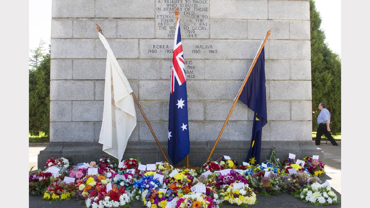 ANZAC DAY: Flags and wreaths adorn the Ararat War Memorial. Picture: FILE
