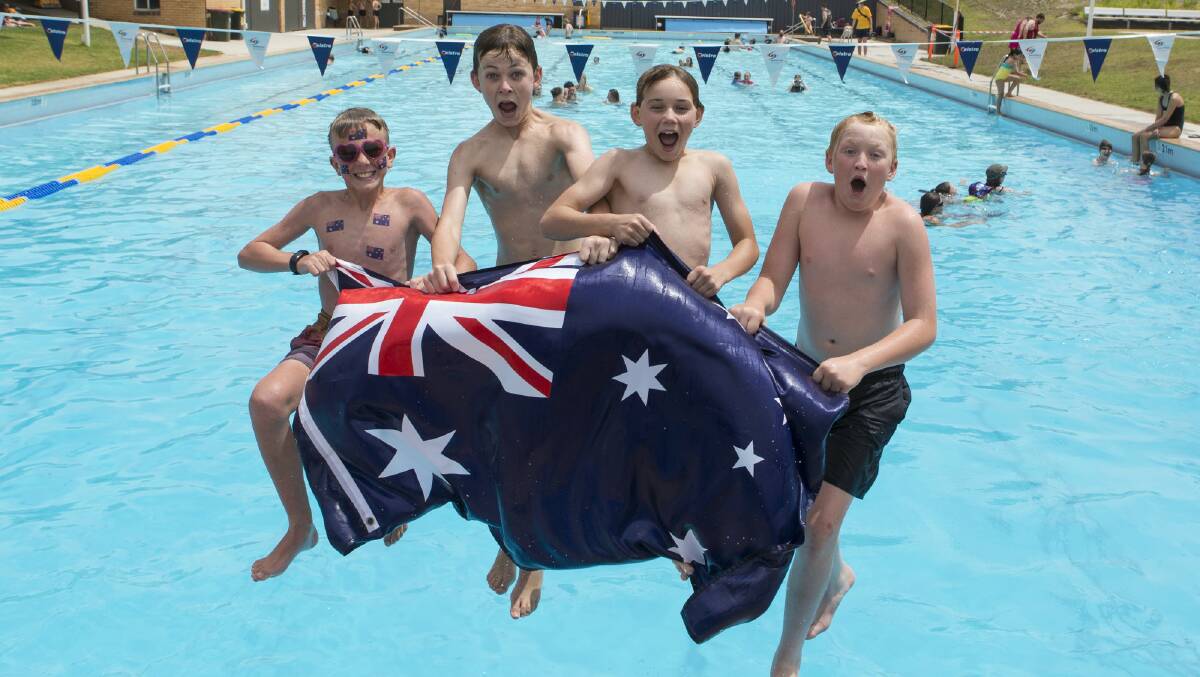 PARTY: Aiden, Chandler, Riley and Joseph make a splash in the Ararat outdoor pool on Australia Day 2018. Picture: PETER PICKERING
