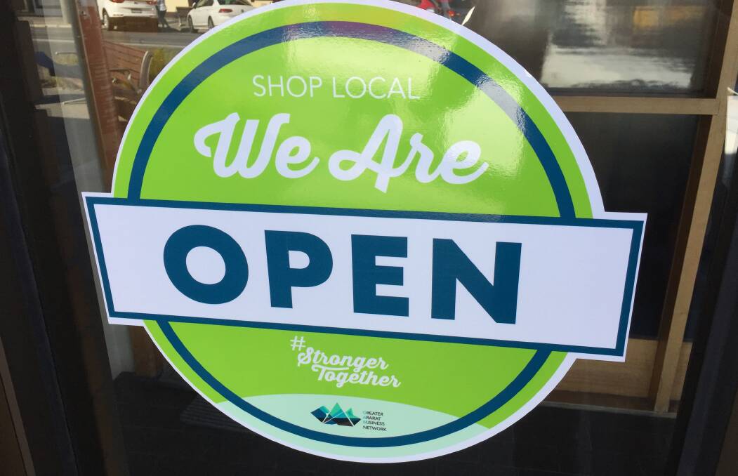 OPEN: The 'We Are Open' stickers on business doors across Ararat are part of Greater Ararat Business Network's initiative to support businesses during the pandemic. Picture: KLAUS NANNESTAD