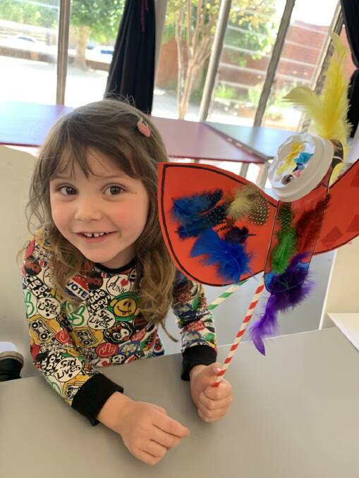 COLOURFUL CREATIONS: Stevie with her creation at Mini Makers Art Club. Picture: CONTRIBUTED